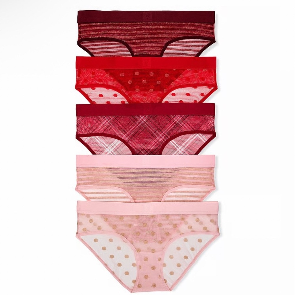 Victoria’s Secret Five Pack Sheer Heritage Shimmer HipHugger Panties Size M